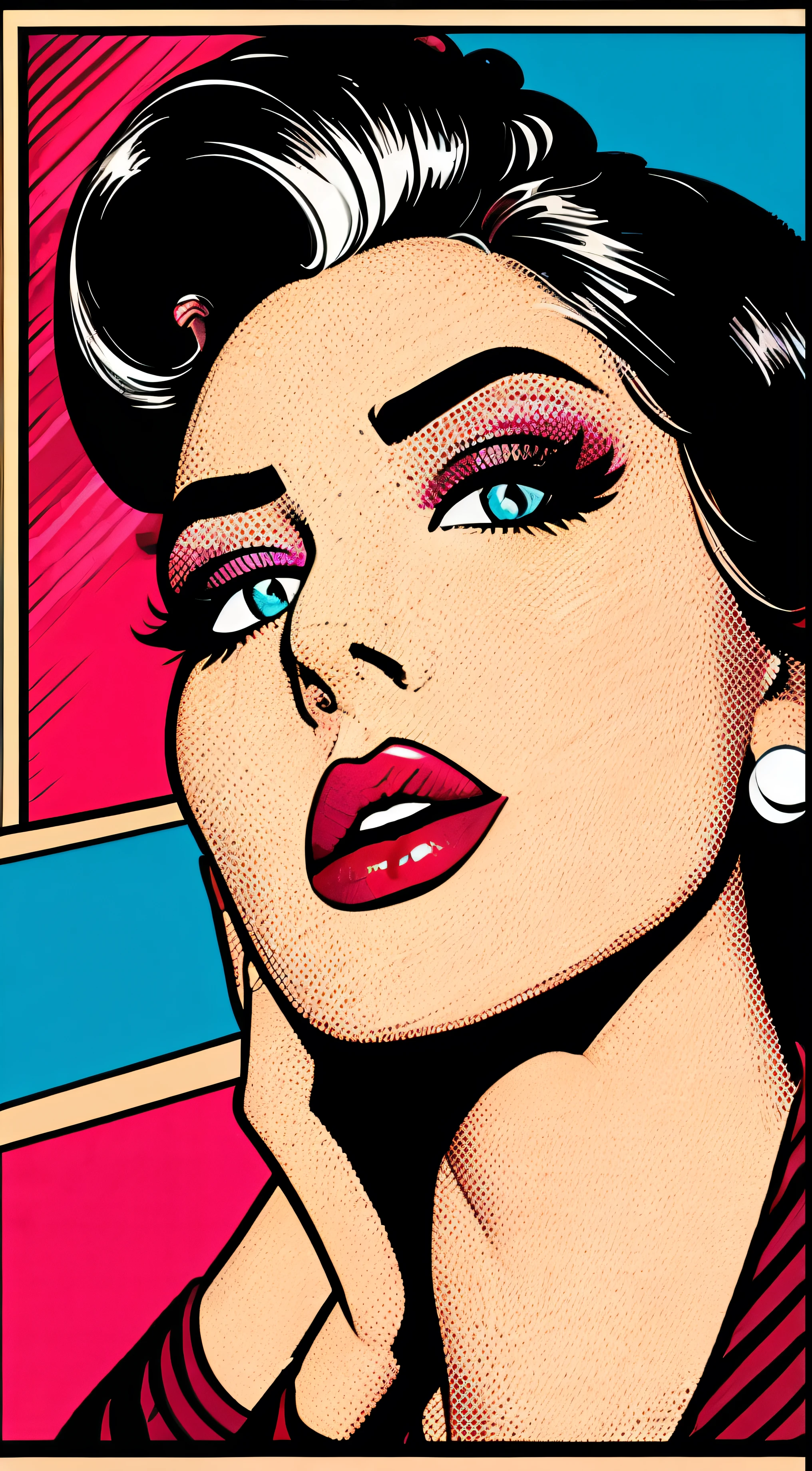plano entero de secretaria sexy con estilo popart, La protagonista es lola, a flawless looking woman with brown hair, ojos expresivos delineados y labios rojos intensos.con una falda corta y una camisa escotada con elementos modernos, utilizando colores vibrantes como el rojo, blanco y negro. different poses and angles with the same character, fondo blanco