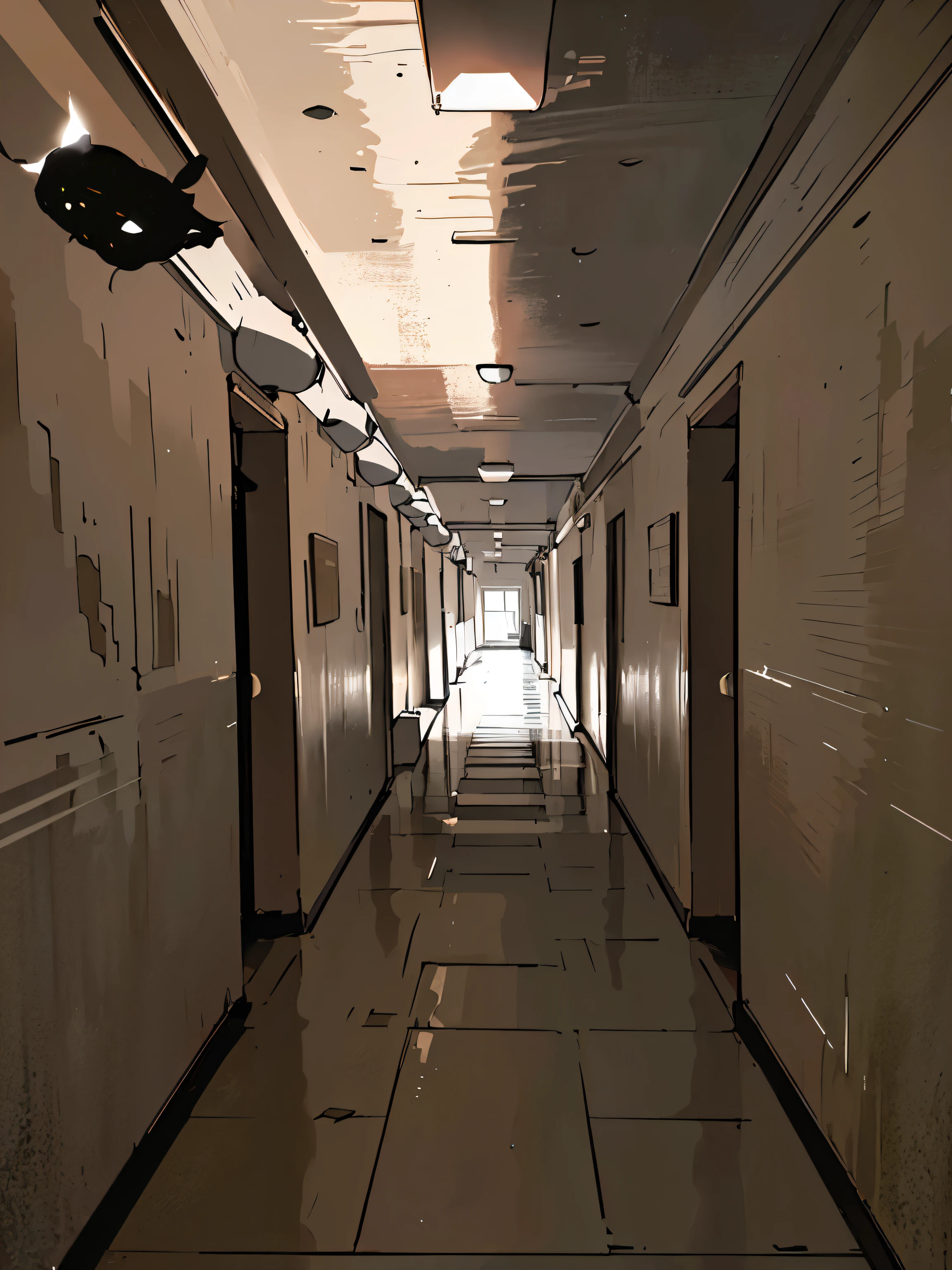 there is a long hall with a light at the end of it, corridor, long hall, infinite hall, halls, infinitely long corridors, Long corridor, infinite corridor, liminal space hall, Lots of room, an empty hall, endless halls, in a dark corridor, in dark corridor, dark halls, hall, in a hotel hall