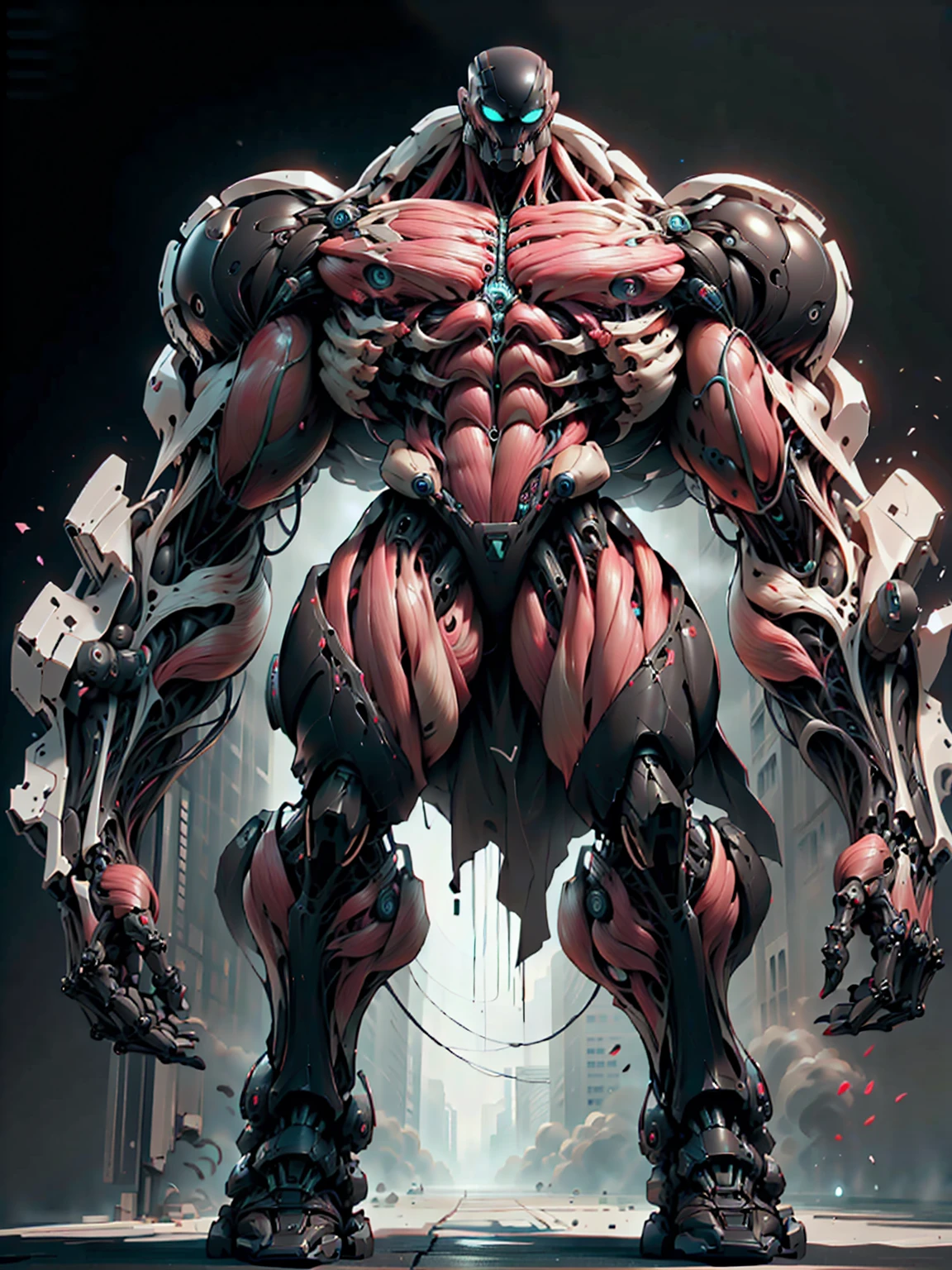 (1 girl), (cara delevingne), (muscular android girl wearing a black anatomic cybernetic muscle suit:1.25), (wide shoulders:1.25), (muscular defined physique:1.25), perfect hands, long hair, large breasts, high resolution image, extreme detail, blank background