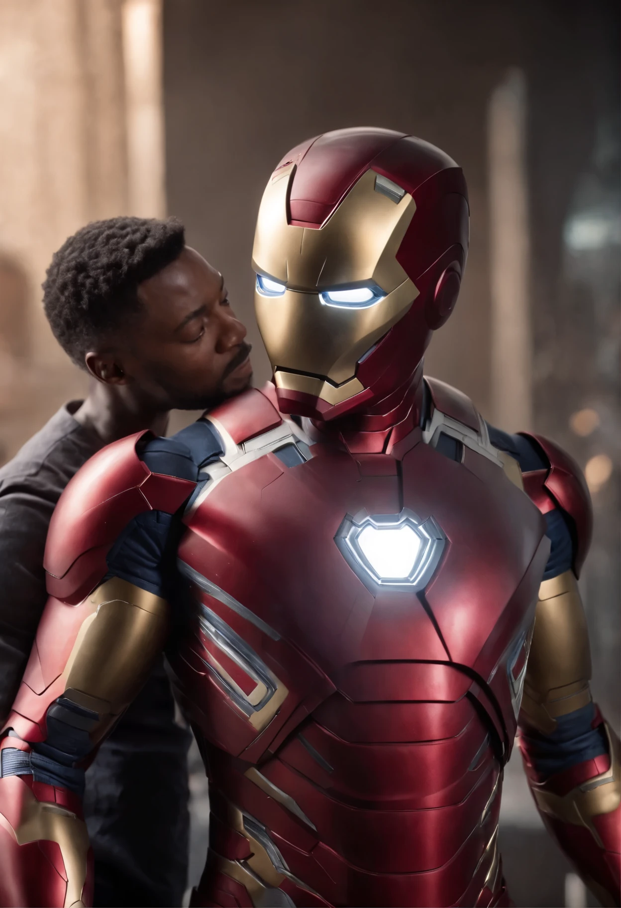 Iron man fight with spider man. Caption America is watching The Black Panther background is Marvel Studios texture