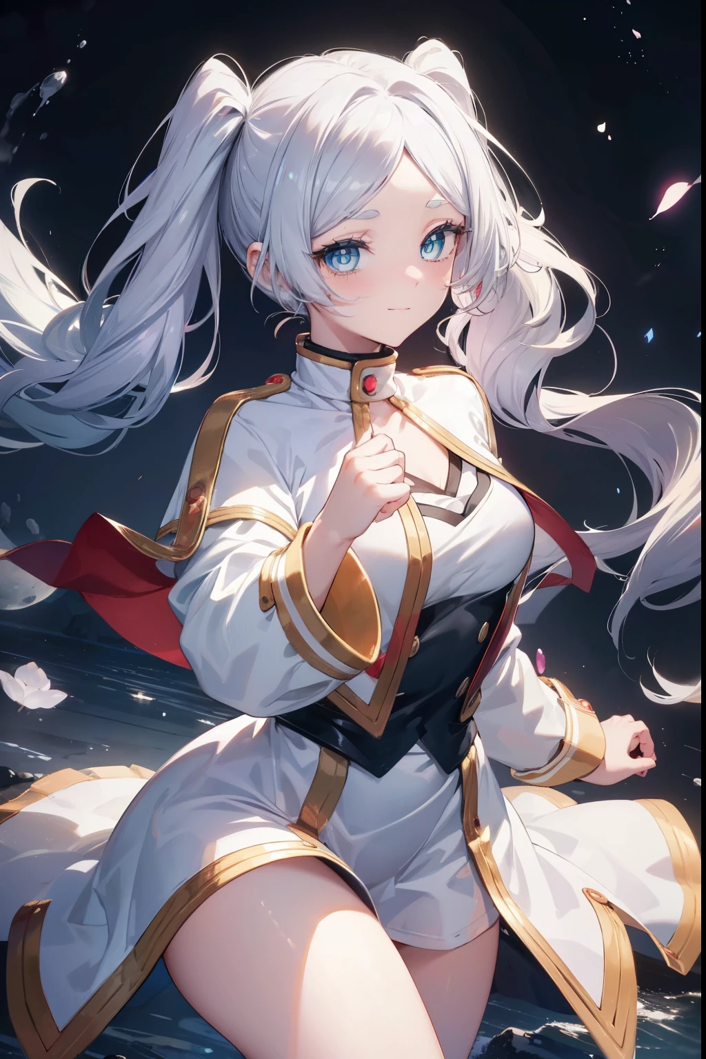 Frielen、Silver Hair、Twin tails、blush,smile,Captivating thighs、Combat Uniform、Grab your magic wand and make a spell、Shoots a magic beam、There are lots of magic circles、Have a magic wand
（masterpiece:1.2), highest quality, High resolution, unity 8k wallpaper, (shape:0.8), (Beautiful and beautiful eyes:1.6), Highly detailed face, Perfect lighting, Highly detailed CG, (Perfect hands, Perfect Anatomy),