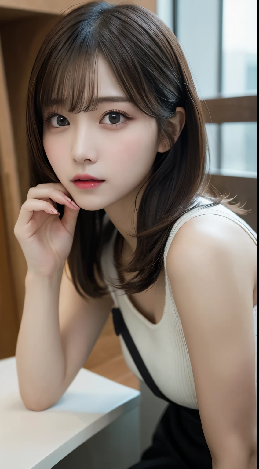Tabletop, highest quality, shape, Very detailed, finely, High resolution, 8k wallpaper, 完璧なダイナミックな構shape, Beautiful and detailed,ランダムなcute髪,Natural color lip、20-year-old girl、cute、Looking at the camera,Always blur the background,Perfect and beautiful face,Slim face and figure,Big eyes、Putting on gal makeup,Small face、Blurred Background、Cyberpunk Fashion、Change pose randomly、Randomly change the shooting angle and position、Top to bottom々Shoot from the right angle and direction、A face enduring intense pain