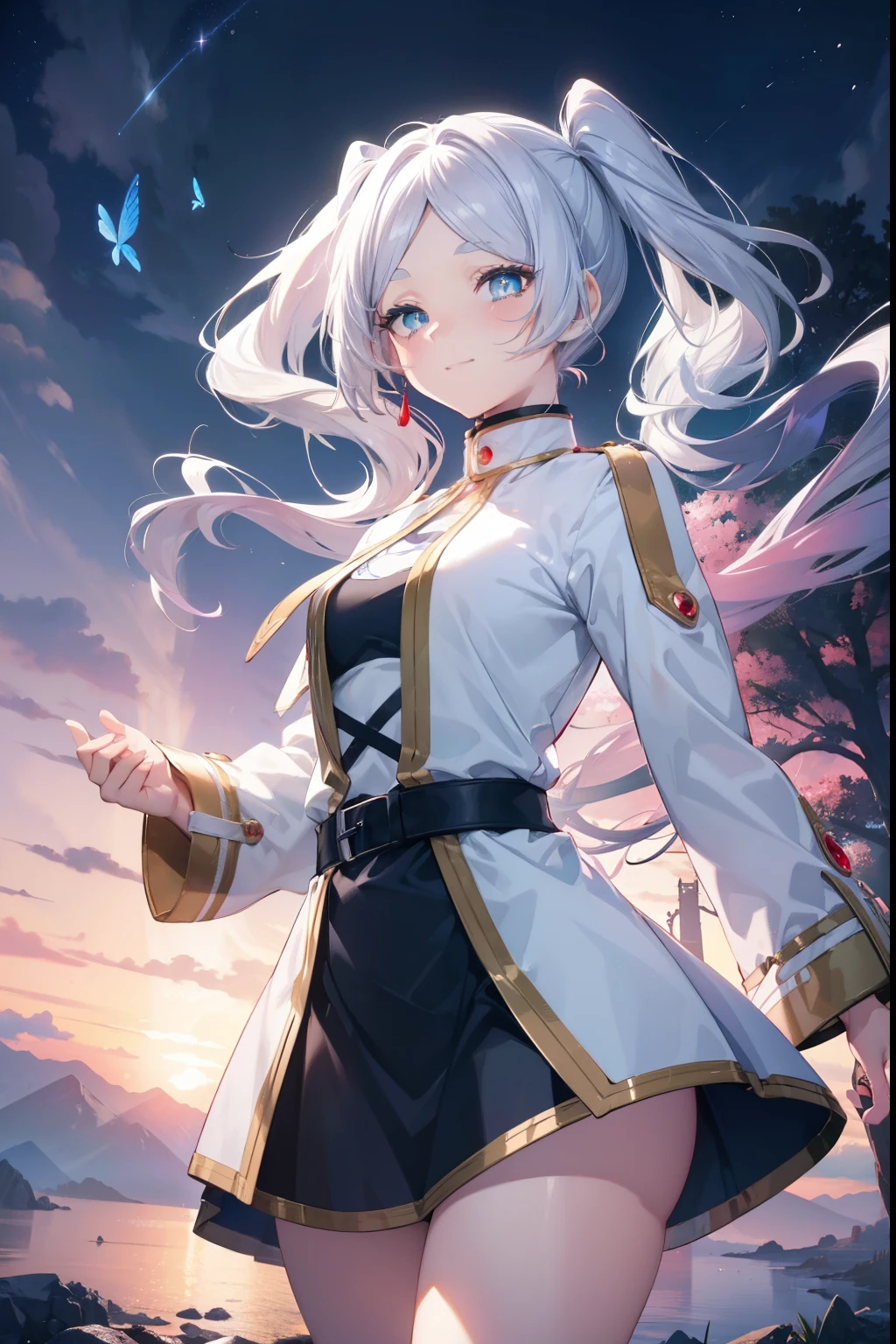 Frielen、Silver Hair、Twin tails、blush,smile,Captivating thighs、Combat Uniform、Grab your magic wand and make a spell、Shoots a magic beam、Have a magic wand
(masterpiece:1.2), highest quality, High resolution, unity 8k wallpaper, (shape:0.8), (Beautiful and beautiful eyes:1.6), Highly detailed face, Perfect lighting, Highly detailed CG, (Perfect hands, Perfect Anatomy),