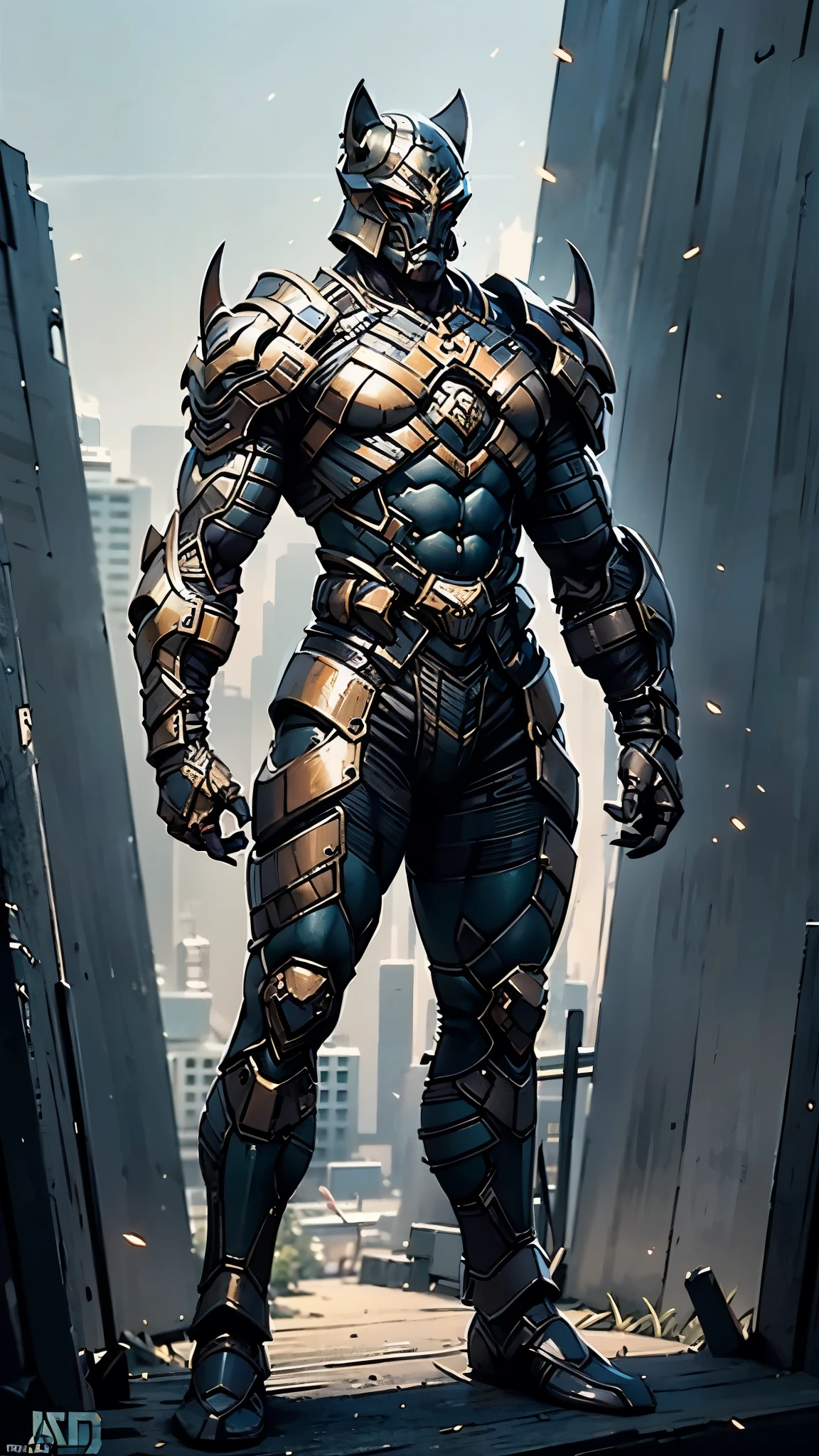 A man wearing a full-face helmet, a fantasy-style biomecha armored combat suit, green eyes, a composite layered chest armor, fully enclosed shoulder guards, matching arm and leg guards, the belt is adorned with dragon claw grasping orbs, primarily black with red accents, the design balances heavy with agility, a high-tech biological armor, (concept inspired by dragons, stand on the top of a skyscraper in a futuristic sci-fi city), this character embodies a finely crafted fantasy-surreal style armored hero in anime style, exquisite and mature manga art style, ((male:1.5, element, plasma, energy, the armor glows)), metallic, real texture material, dramatic, high definition, best quality, highres, ultra-detailed, ultra-fine painting, extremely delicate, professional, perfect body proportions, golden ratio, anatomically correct, symmetrical face, extremely detailed eyes and face, high quality eyes, creativity, RAW photo, UHD, 32k, Natural light, cinematic lighting, masterpiece-anatomy-perfect, masterpiece:1.5