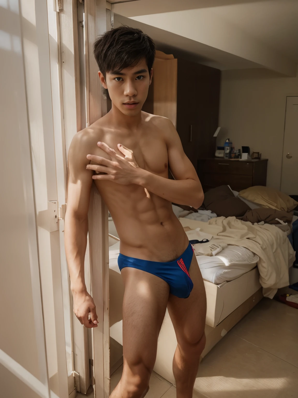 Delete all backgrounds.,Handsome young man,Thai man,ager,Take off your shirt.