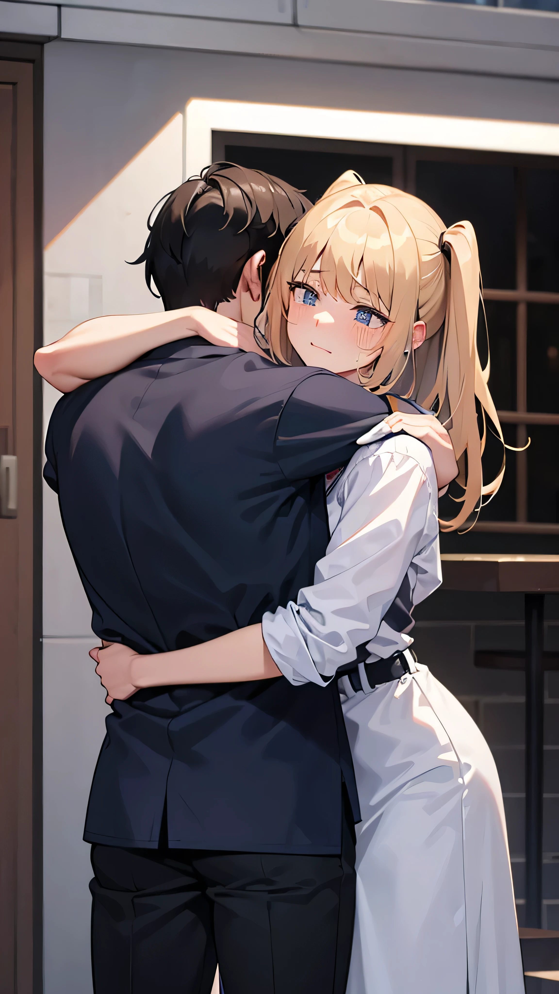 A man hugs a crying woman