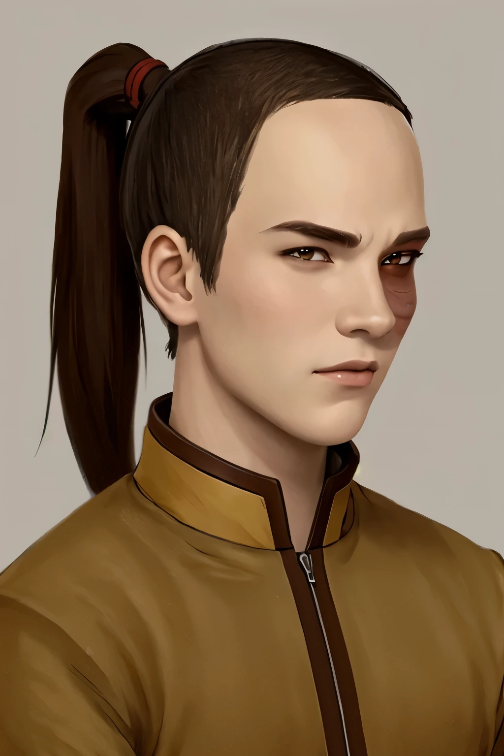 masterpiece, best quality, sketch, 1boy, solo, male focus, looking at viewer, , , , , zuko_avatar, brown hair, brown eyes, bald, ponytail