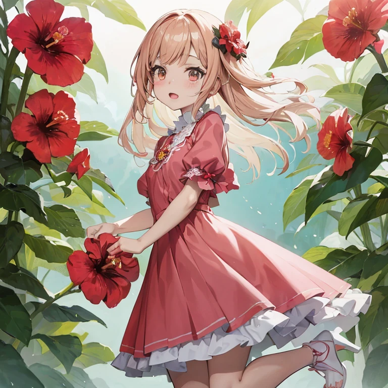 Anime girl in red dress with flowers in her hair, in dress, Cute anime waifu in a nice dress, splash art anime , , pretty anime girl, Anime visuals of cute girls, Cute anime girl, Beautiful anime girl, Wearing a flower dress, anime style 4 k, Beautiful anime, small girl