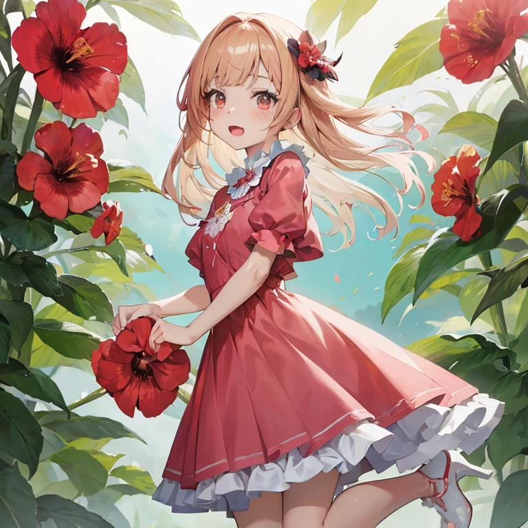 Anime girl in red dress with flowers in her hair,  in dress, Cute anime waifu in a nice dress, splash art anime , , pretty anime girl, Anime visuals of cute girls, Cute anime girl, Beautiful anime girl, Wearing a flower dress, anime style 4 k, Beautiful anime, small  girl