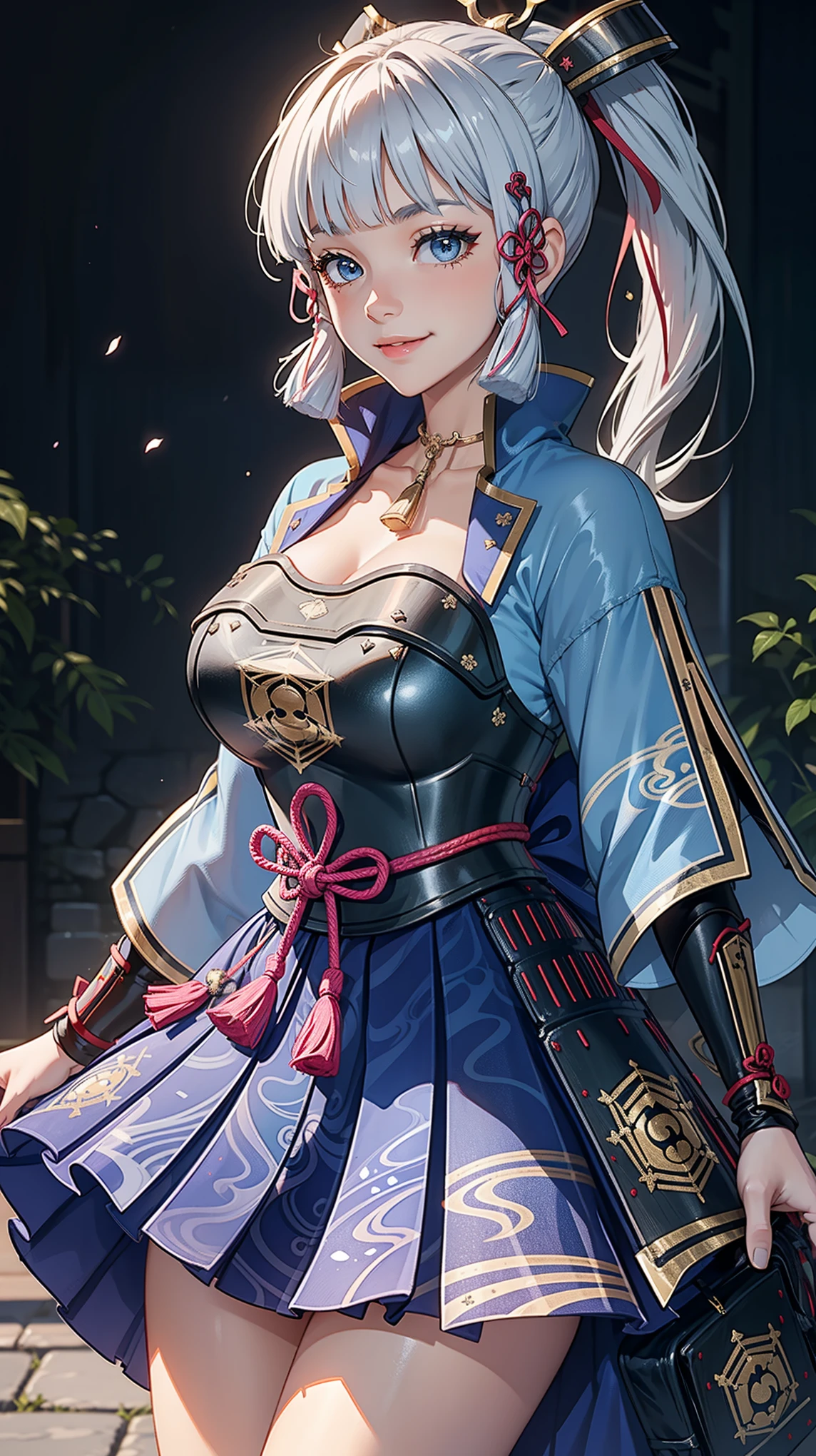 Kamisatoayakadef, slim body, blush, huge breast, detailed face, ultra detail, 8k, best quality, detailed body, smile, looking at viewer