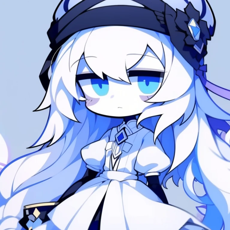 Half-length statue of a girl,k hd,4K,face expressionless,style of anime,sideface,white backgrounid,blue color eyes,white color hair
