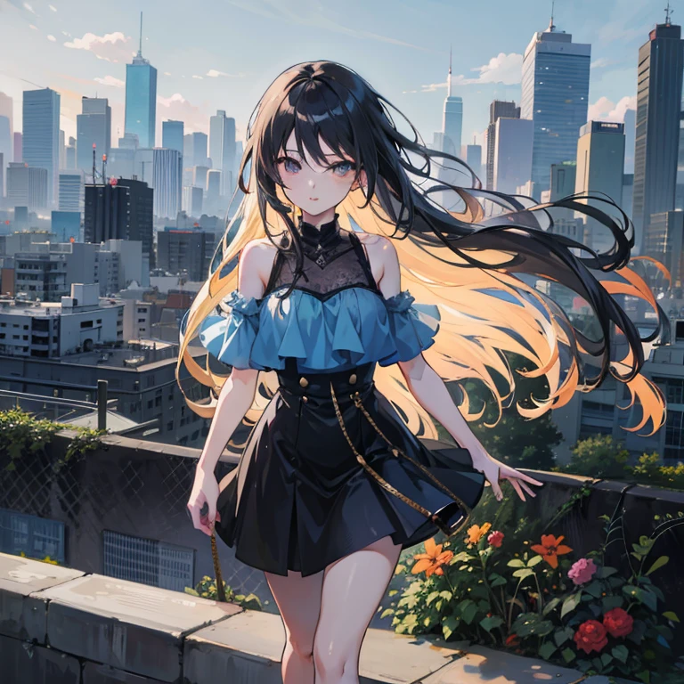 Anime girl with long hair walking on rooftop with city background, anime style 4 k, Anime style. 8K, 4k anime wallpaper, Anime Girl with Long Hair, Anime art wallpaper 8k, 4 k manga wallpaper, anime art wallpaper 4k, anime art wallpaper 4k, anime wallpaper 4k, anime wallpaper 4 k
