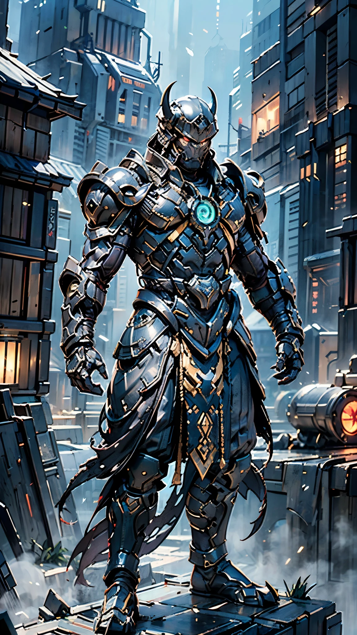 A man wearing a full-face helmet, a fantasy-style biomecha armored combat suit, green eyes, a composite layered chest armor, fully enclosed shoulder guards, matching arm and leg guards, the belt is adorned with dragon claw grasping orbs, primarily black with red accents, the design balances heavy with agility, a high-tech biological armor, (concept inspired by dragons, stand on the top of a skyscraper in a futuristic sci-fi city), this character embodies a finely crafted fantasy-surreal style armored hero in anime style, exquisite and mature manga art style, ((male:1.5, element, plasma, energy, the armor glows)), metallic, real texture material, dramatic, high definition, best quality, highres, ultra-detailed, ultra-fine painting, extremely delicate, professional, perfect body proportions, golden ratio, anatomically correct, symmetrical face, extremely detailed eyes and face, high quality eyes, creativity, RAW photo, UHD, 32k, Natural light, cinematic lighting, masterpiece-anatomy-perfect, masterpiece:1.5