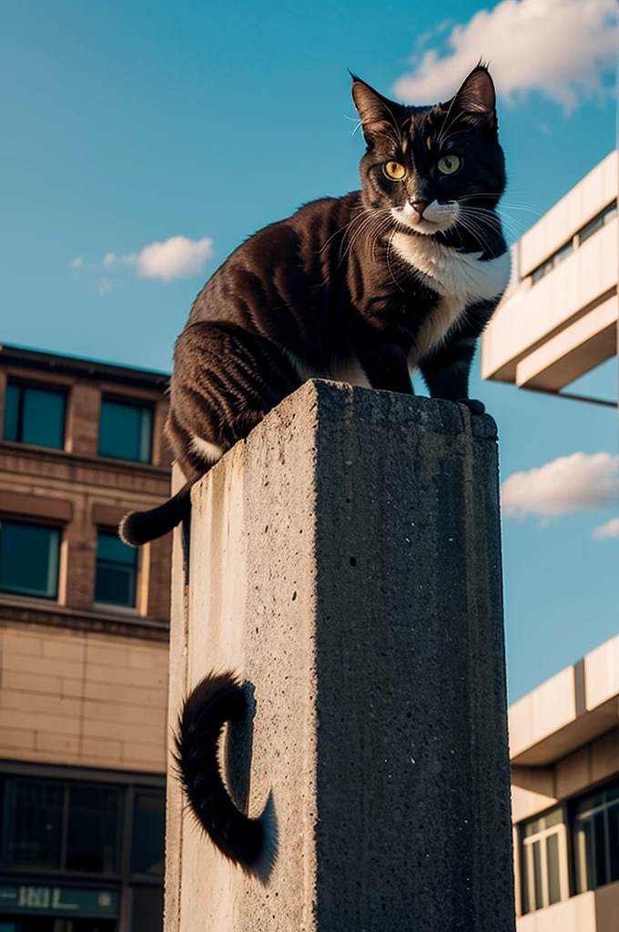 Cat's eyes are shown on the skies and they're visible in the city.