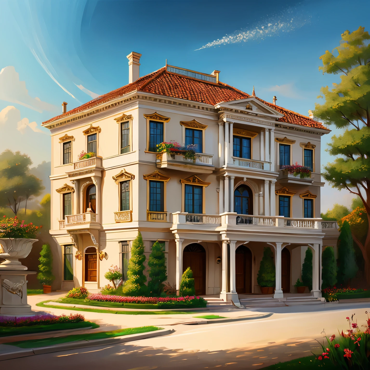 Dream Mansion/Home, Vintage Baroque Style, Clean Oil Painted Airbrush Illustration,digital painting 32k