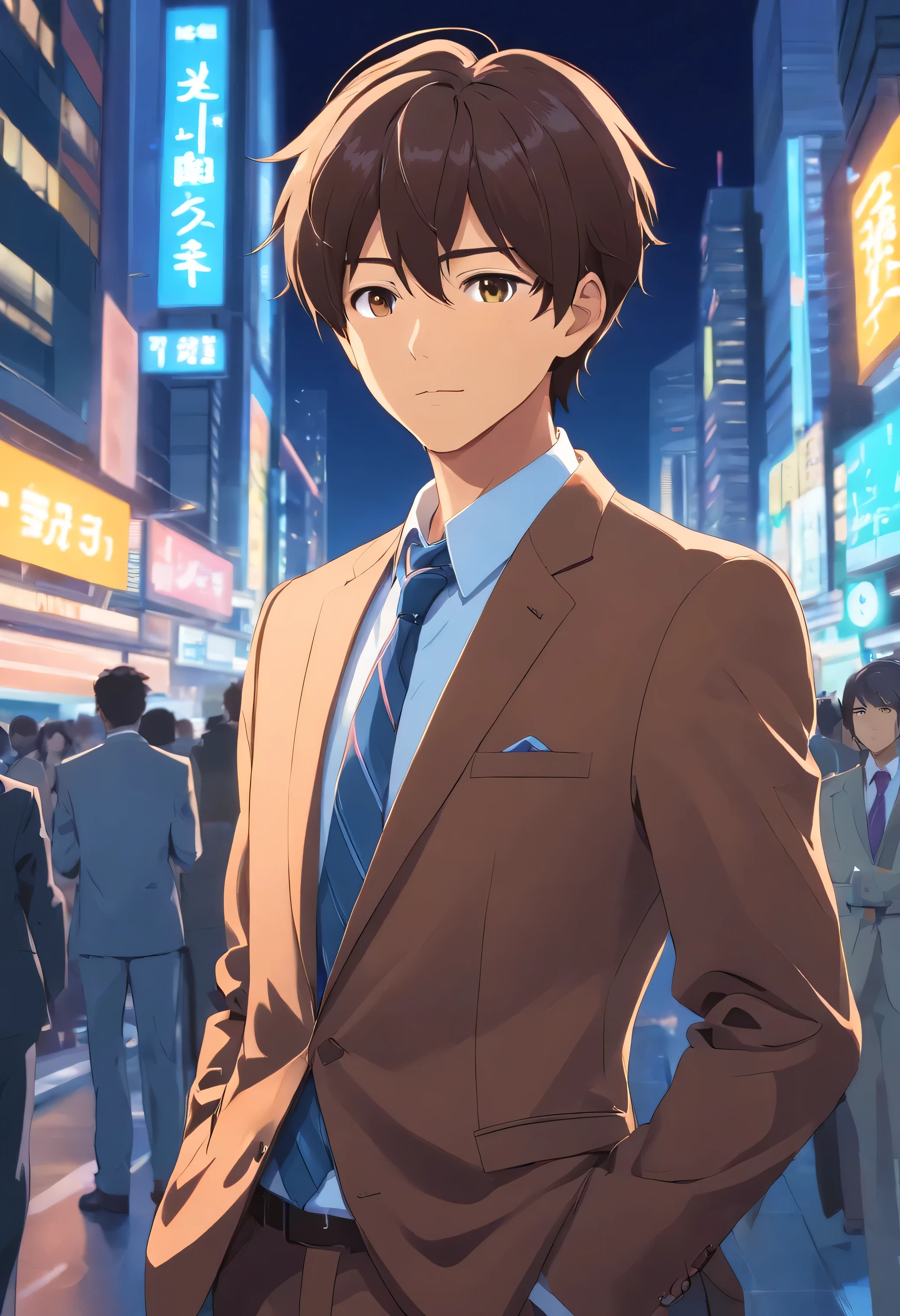 News reporter, male, brown skin, wearing suit