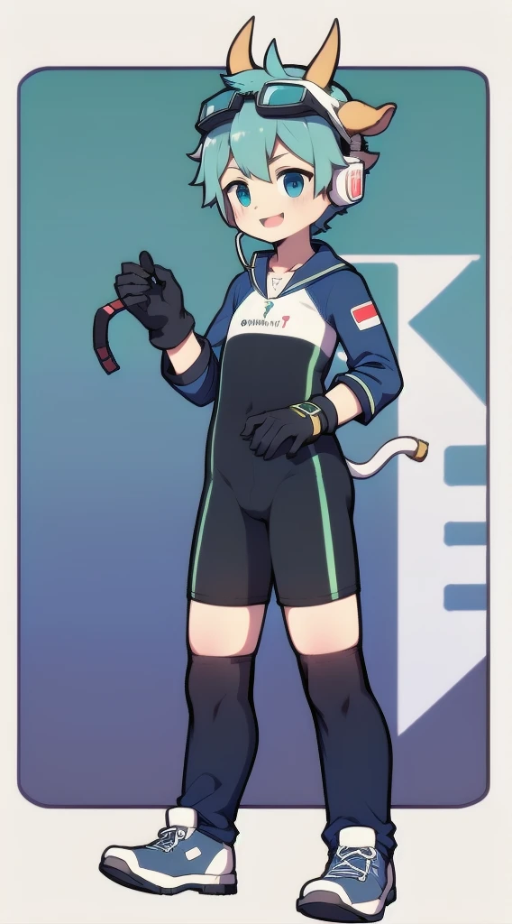 Second dimension boy,One-piece mountaineering suit,Horns,Cow ears,Put the headphones on your head,Stand up,Goggles,sports shoes,Slim,happy,Sailor collar
