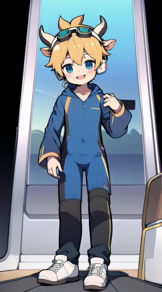 Second dimension boy,One-piece mountaineering suit,Horns,Cow ears,Put the headphones on your head,Stand up,Goggles,sports shoes,Slim,happy,Sailor collar