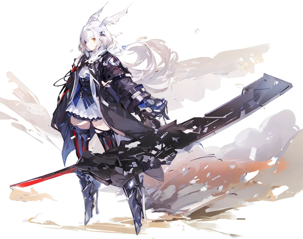 anime character with sword and armor standing in front of a white background, from arknights, badass anime 8 K, best anime 4k konachan wallpaper, zerochan art, by Yang J, guweiz on pixiv artstation, guweiz on artstation pixiv, arknights, by Shitao, Trending on ArtStation pixiv、High quality、cyberpunked、girl with2a person、mechanic、comical、Anime style、white hair、motor bikes、leather jackets、punk coloring、sity、nightcity、Street、doodle、parka、Mature、Tall Woman、Military、long bootissiles、natta、Twosome、teammate、a picture