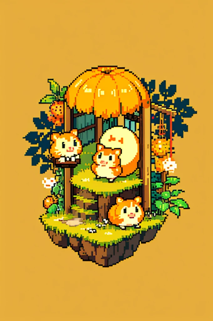 pix, pixelart, 1 hamster,1 orange, ssmile,The background is random