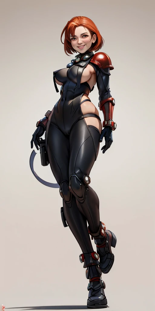 (masterpiece, best quality, 4k, 1girlsolo, 1MILF, mmplatz, smile, red cheeks, plain background:1.2), perfect face, perfect lighting, mature whsororitas with gloves red gauntlets in her hands like Cammy White from Street Fighter, bob white hair, warhammer 40k power armor suit + Gantz black suit armor, red eyes like rubies, full body armor, view from below, looking to the viewer