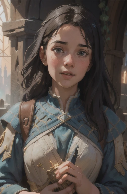medieval girl, joyful, hope, close-up portrait, intricate, elegant, volumetric lighting, scenery, digital painting, highly detailed, artstation, sharp focus, illustration, concept art, ruan jia, steve mccurry