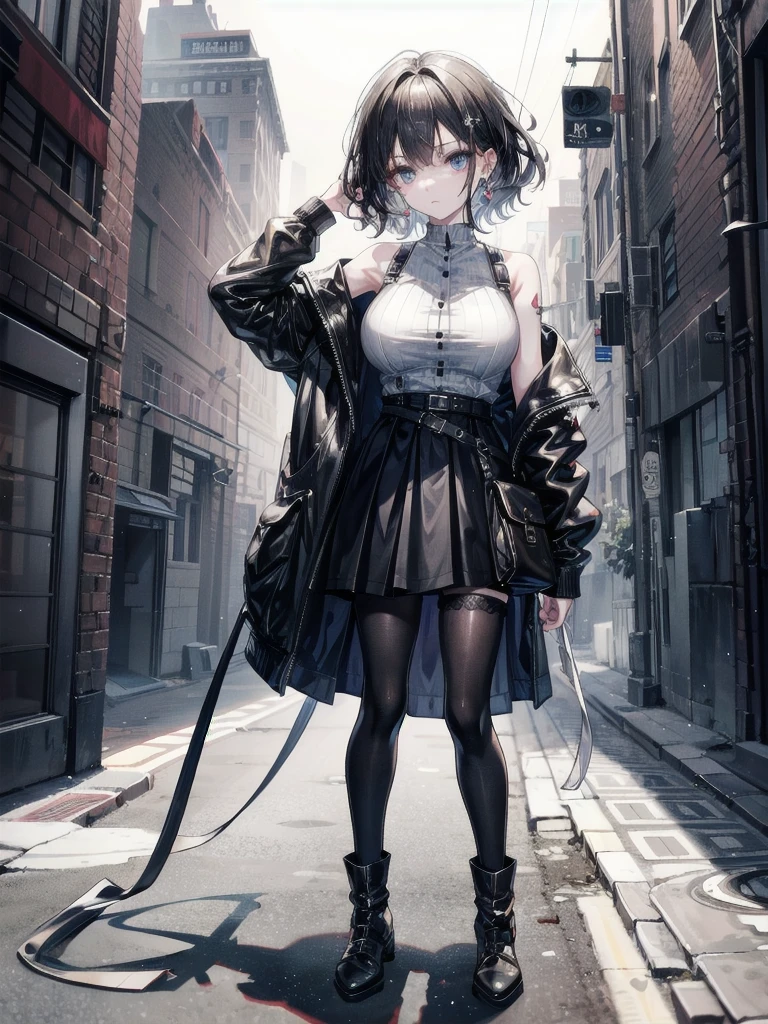 1 girl, gothic, wearing casual clothes, a large shirt that reaches the thigh