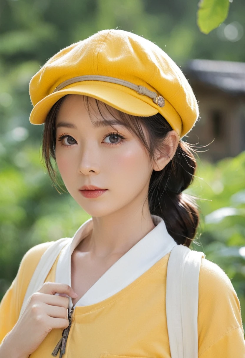 Female Pigsy,Princess Akemi,Yellow work clothes,Short like a girl,Traveling Priestess,Orange Newsboy Cap