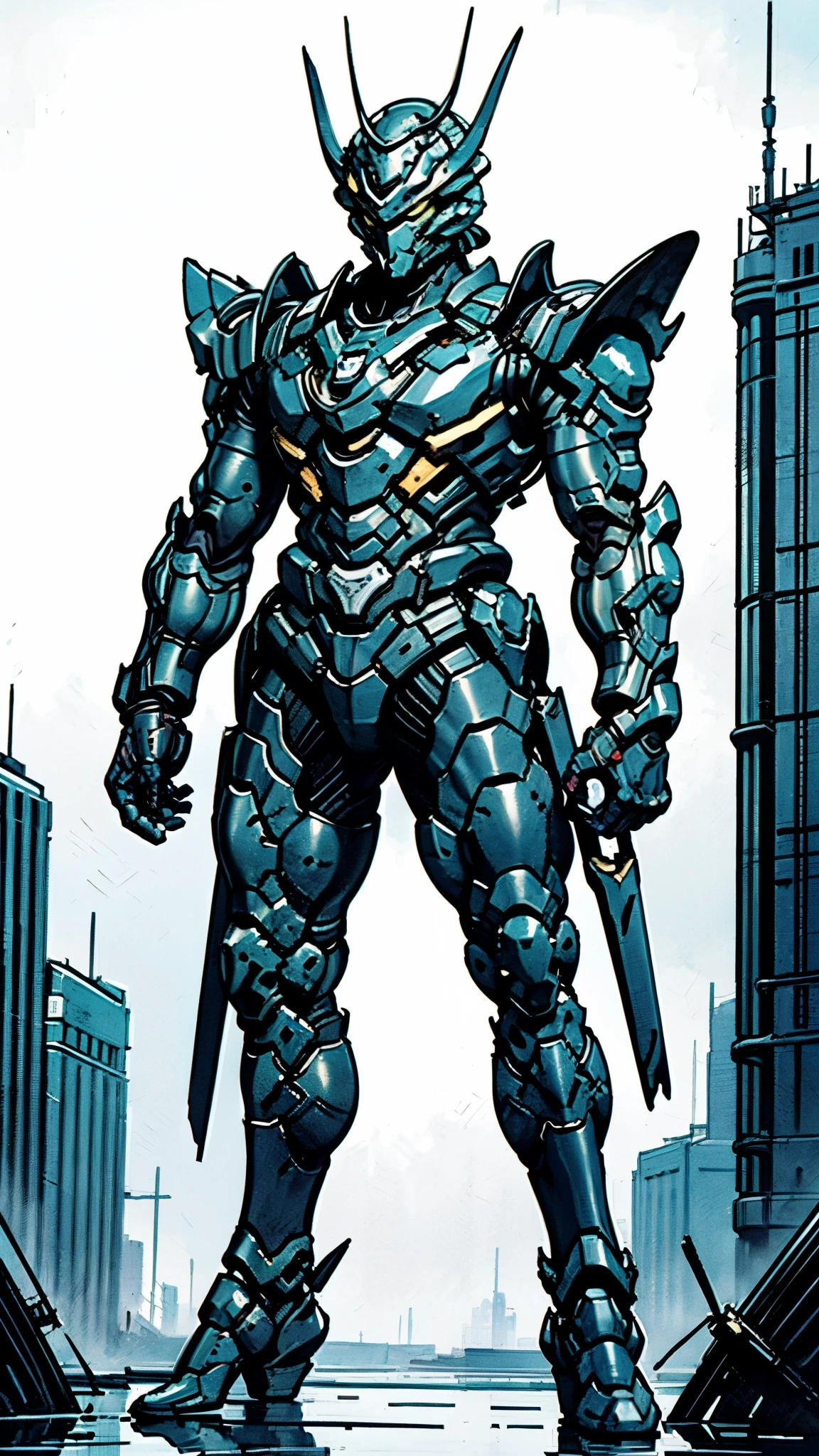 A man wearing a full-face helmet, a fantasy-style biomecha armored combat suit, green eyes, a composite layered chest armor, fully enclosed shoulder guards, matching arm and leg guards, the belt is adorned with dragon claw grasping orbs, primarily black with red accents, the design balances heavy with agility, a high-tech biological armor, (concept inspired by dragons, stand on the top of a skyscraper in a futuristic sci-fi city), this character embodies a finely crafted fantasy-surreal style armored hero in anime style, exquisite and mature manga art style, ((male:1.5, element, plasma, energy, the armor glows)), metallic, real texture material, dramatic, high definition, best quality, highres, ultra-detailed, ultra-fine painting, extremely delicate, professional, perfect body proportions, golden ratio, anatomically correct, symmetrical face, extremely detailed eyes and face, high quality eyes, creativity, RAW photo, UHD, 32k, Natural light, cinematic lighting, masterpiece-anatomy-perfect, masterpiece:1.5