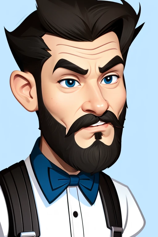 JIM EIDOMODE, 4K, cartoon man with a beard and suspenders in a white shirt and black pants, cartoon style, cartoon art style, caricature illustration, in cartoon style, cartoon portrait, cartoon digital painting, digital art cartoon, caricature, cartoon style illustration, cartoon digital art, professional illustration, professional illustration, stylized digital illustration, 2D rendering, show rendering,