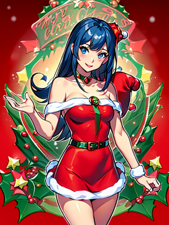 Dark magician Gilles in a red dress,((See through)), Very detailed, Rubio,(((Tiny mini skirt))), ((Skirt flip)),(((I can see Tanga))),smile, blue eyes, Realist, Red High Heels, (((Christmas))), Neckline, ((Christmasツリー, gift)), cabello Rubio, 魔法のChristmas. Seductive and sensual poses.