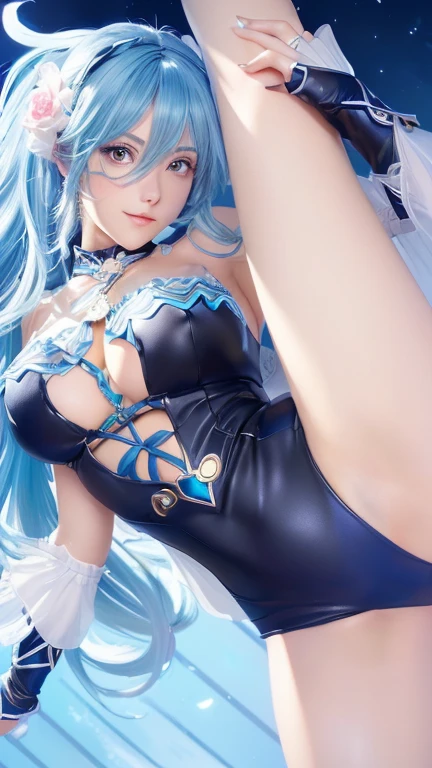 girl in a black and blue outfit posing for a picture, detailed artwork, detailed art, goddess, clean detailed art, seductive girl, detailed digital art, detailed key art, extremely detailed artgerm, top rated on pixiv, high quality art, 8k high quality detailed art, aqua from konosuba, anime artwork