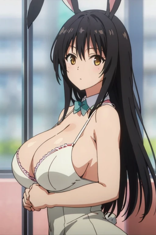 ​masterpiece、top-quality、detaile、hight resolution、extremely delicate and beautiful、(bunnygirl)、(huge tit), kotegawa yui, black long hair,