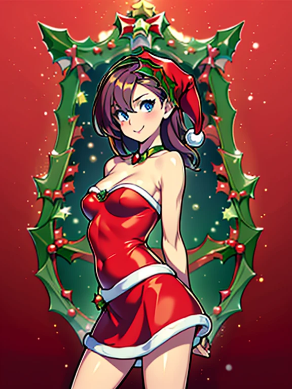 Dark magician Gilles in a red dress,((See through)), Very detailed, Rubio,(((Tiny mini skirt))), ((Skirt flip)),(((I can see Tanga))),smile, blue eyes, Realist, Red High Heels, (((Christmas))), Neckline, ((Christmasツリー, gift)), cabello Rubio, 魔法のChristmas. Seductive and sensual poses.