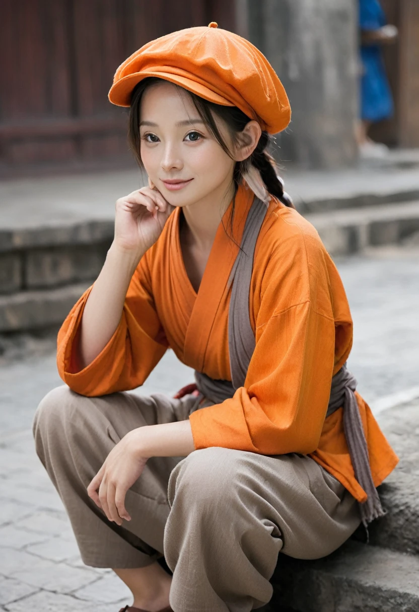 Female Pigsy,journey to the west,low length,Female monk,Orange Newsboy Cap