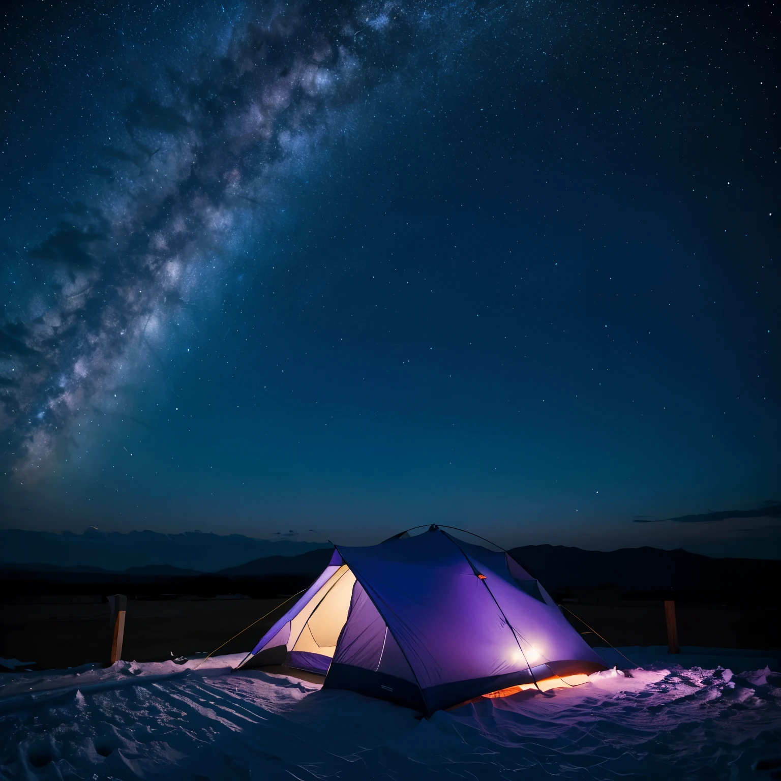 Blue-purple sky，tent。Beautiful starry sky，HD，