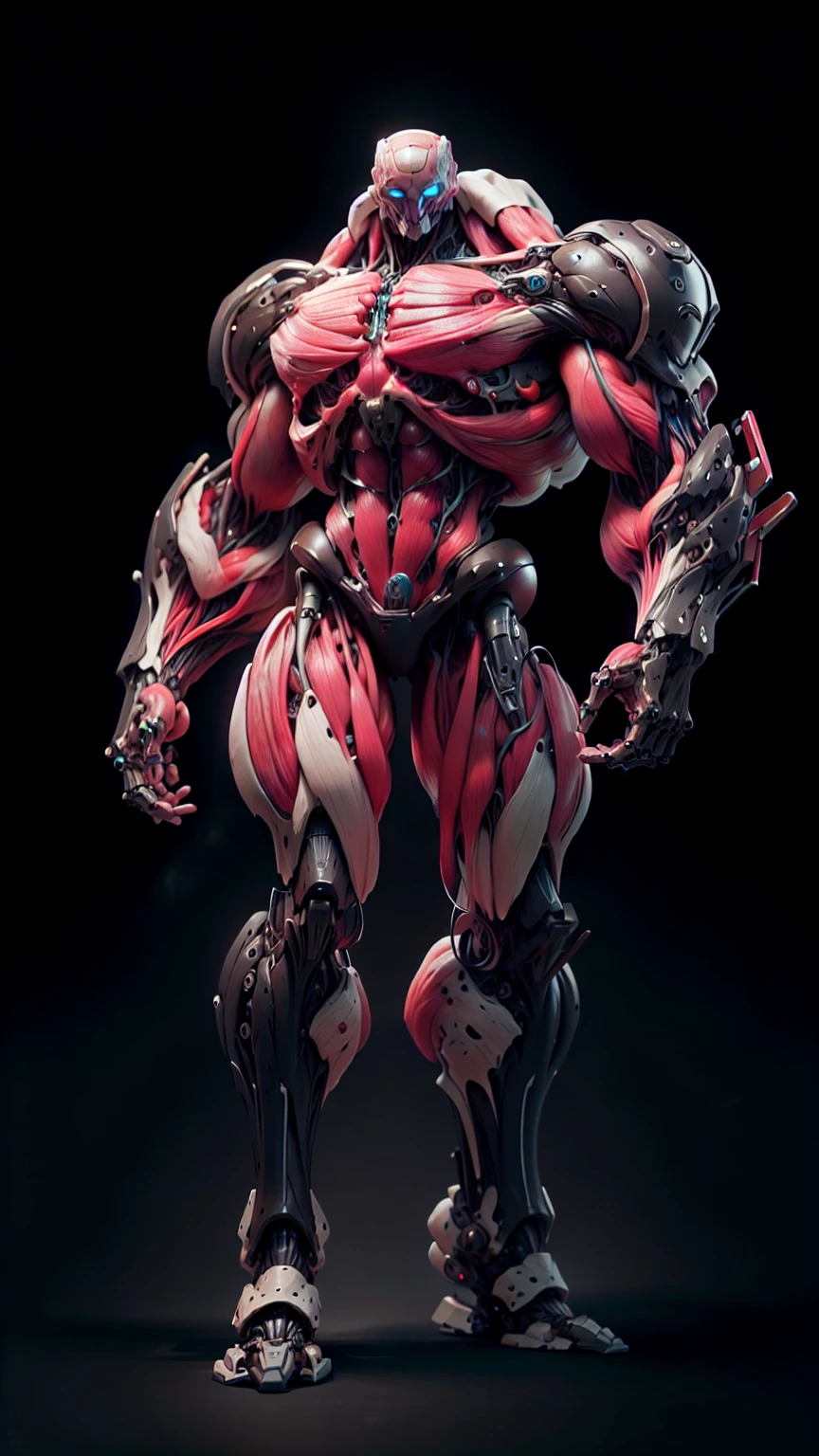 (1 girl), (cara delevingne), (muscular android girl wearing a black anatomic cybernetic muscle suit:1.25), (wide shoulders:1.25), (muscular defined physique:1.25), perfect hands, long hair, large breasts, high resolution image, extreme detail, blank background