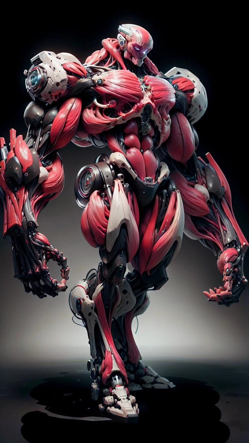 (1 girl), (cara delevingne), (muscular android girl wearing a black anatomic cybernetic muscle suit:1.25), (wide shoulders:1.25), (muscular defined physique:1.25), perfect hands, long hair, large breasts, high resolution image, extreme detail, blank background