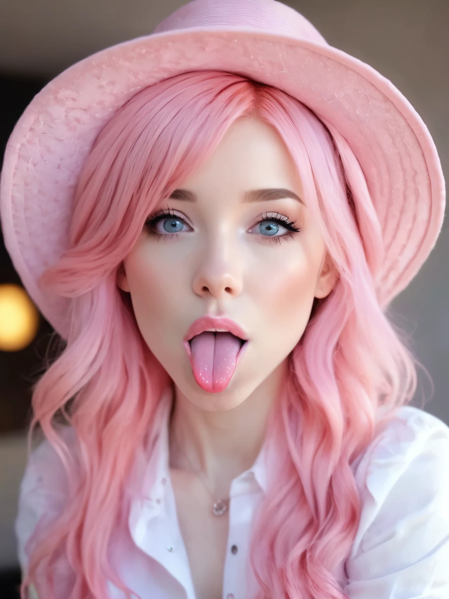 arafed woman with pinkes Haar and a hat sticking out her tongue, belle delphine, long Kaugummi-Haare, cute girl with short pinkes Haar, with pinkes Haar, long flowing pinkes Haar, long pinkes Haar, pink girl, pinkes Haar, flowing pinkes Haar, Kaugummi-Haare, huge pinkes Haar, light pinkes Haar, pink wispy hair, amouranth