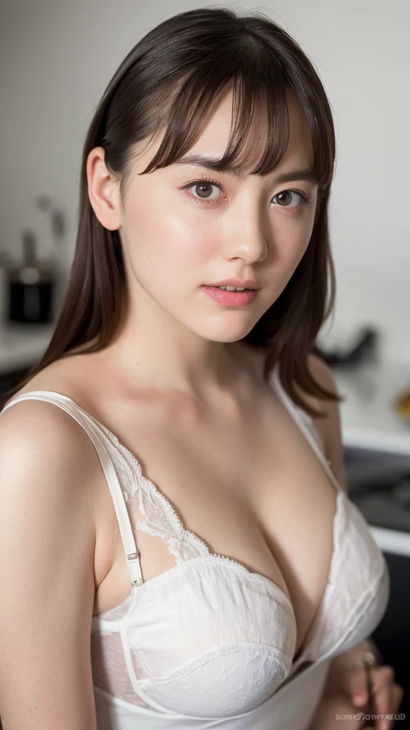 "(highest quality,8K,High resolution,masterpiece:1.2),Super detailed,(realistic,photorealistic,photo-realistic:1.37),soft focus,18-year-old,beautiful and detailed face,Detail view,renaissance art,delicate artwork,kitchen,kitchen apron,age girl,seductive lingerie,Gentle milk dripping onto my chest, Bright colors,studio lighting"