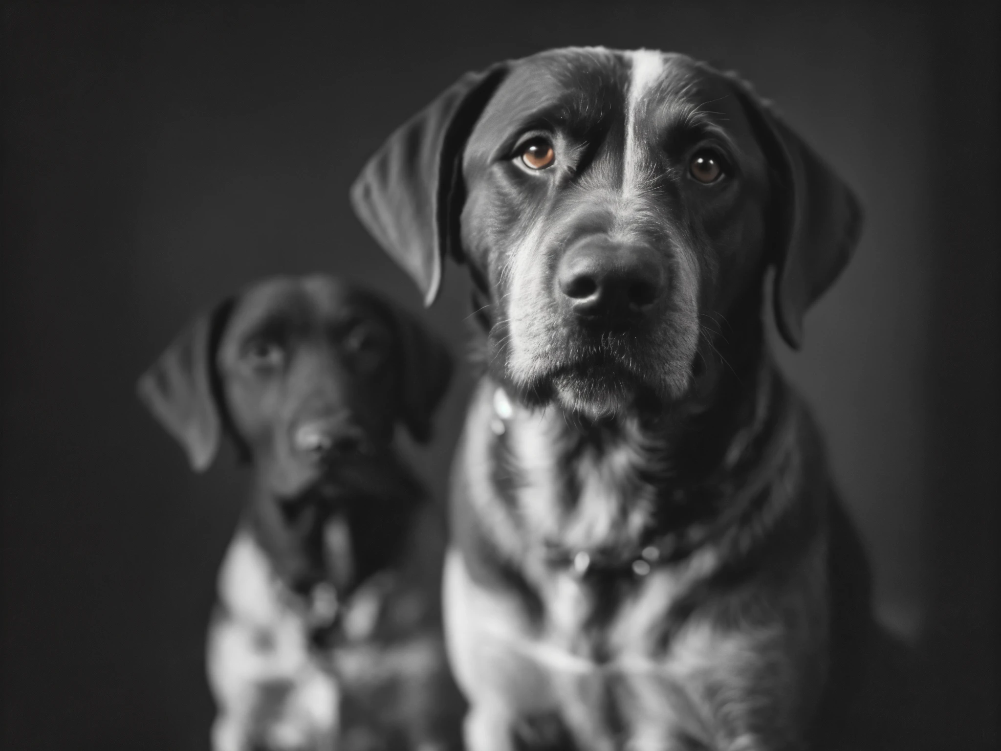 (close-up, editorial photograph of [[a black drahthaar dog, (masterpiece:1.2), wide angle photo]], (background inside dark, moody, private study:1.3), portrait, by lee jeffries, nikon d850, film stock photograph, 4 kodak portra 400, camera f1.6 lens, rich colors, hyper realistic, lifelike texture, dramatic lighting, cinestill 800