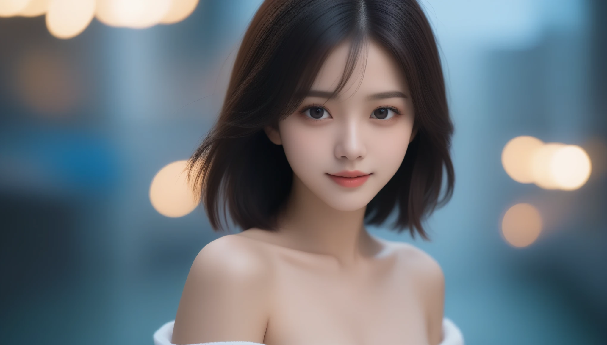 best qualtiy， tmasterpiece， 超高分辨率， （realisticlying：1.5）， RAW photogr， 1girll， bshoulders， in the darkness nigth， deep shading， low tune， cold light，short detailed hair