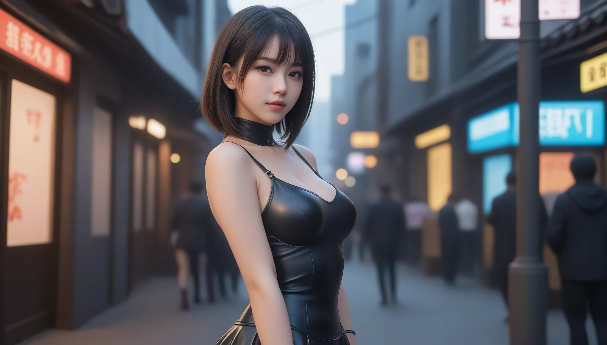 8K, Ultra-high resolution, highest quality, masterpiece, Surreal, photograph, 1 girl, (:1.3), pretty girl, Cute face, Beautiful eyes in every detail,masterpiece,Anime girl standing on a city street wearing a leather skirt and black erotic underwear, Ilya Kuvshinov with long hair, Guviz style artwork, Anime Art Wallpapers 8K, Gwitz at Art Station Pisif, Gwiz at Pisive Art Station, Cyberpunk anime art,Bold Pose、Look at the audience、beauty,Long neck、Smile a little、Please close your mouth and laugh、(((Ideal body proportions))),A cup small breasts :2,、Portraiture:2、Perfect Anatomy、Vivid details、detailed、Surreal、Light and shadow,Strong light,Fashion magazine cover,Thin lips