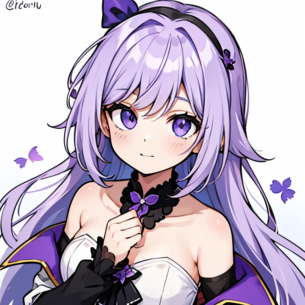 cheveux violets, style à le personnage Crunchyroll, avec (fond blanc) avec une expression amoureuse