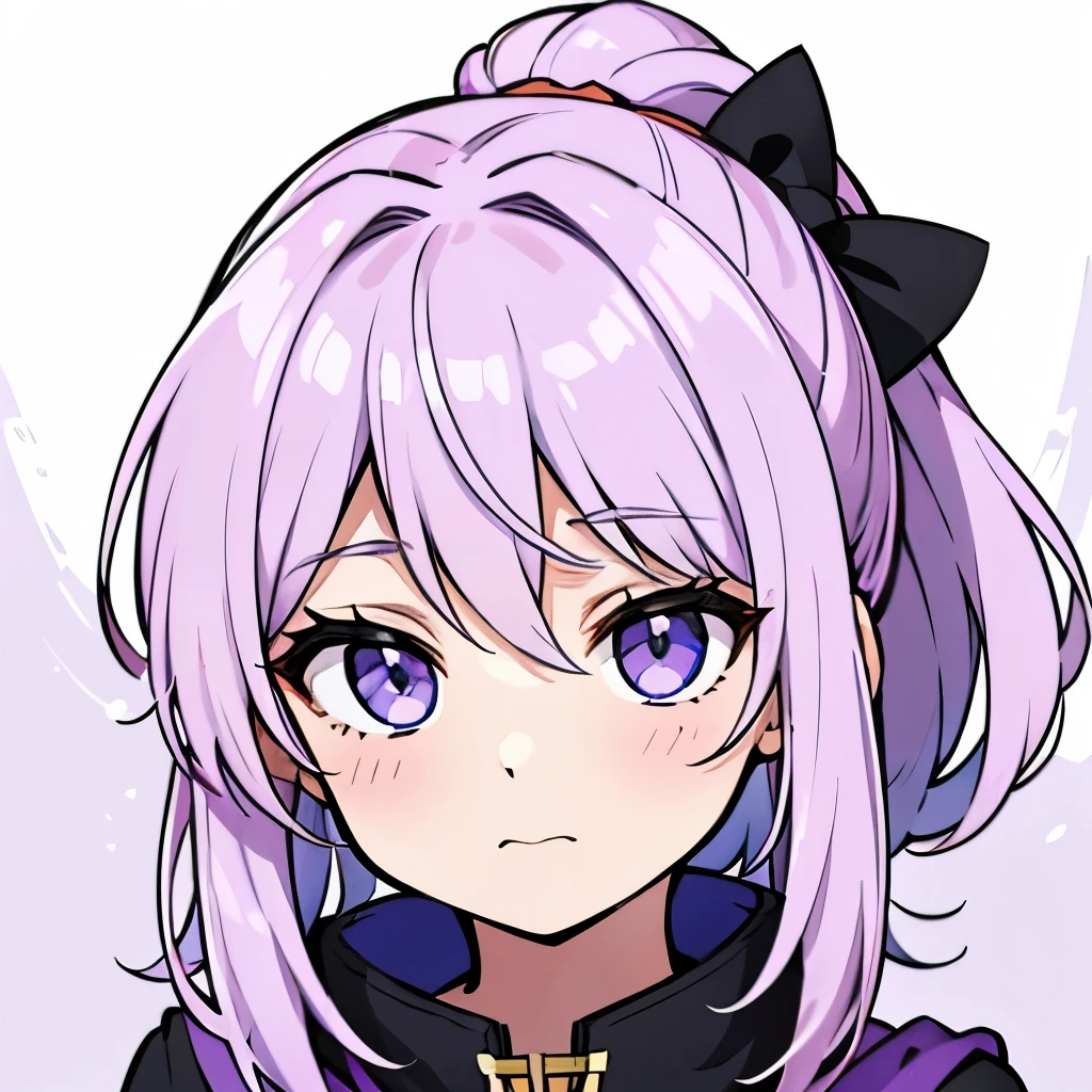 cheveux violets, style à le personnage Crunchyroll, avec (fond blanc) avec une expression amoureuse