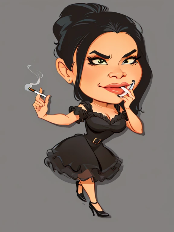 JIM EIDOMODE, 4K, drawing of a woman in a dress with a cigarette in her mouth, caricature, in cartoon style, cartoon digital art, cartoon digital art, cartoon style, cartoon art style, cartoon digital painting, digital art of an elegant,!!! very coherent!!! vector art, evil pose, in digital illustration style, black dress : : symmetrical face, digital art!!
