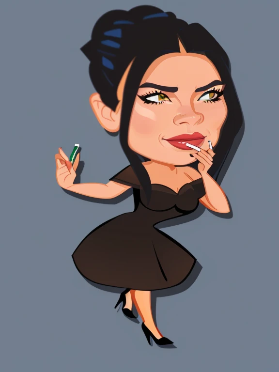 JIM EIDOMODE, 4K, drawing of a woman in a dress with a cigarette in her mouth, caricature, in cartoon style, cartoon digital art, cartoon digital art, cartoon style, cartoon art style, cartoon digital painting, digital art of an elegant,!!! very coherent!!! vector art, evil pose, in digital illustration style, black dress : : symmetrical face, digital art!!