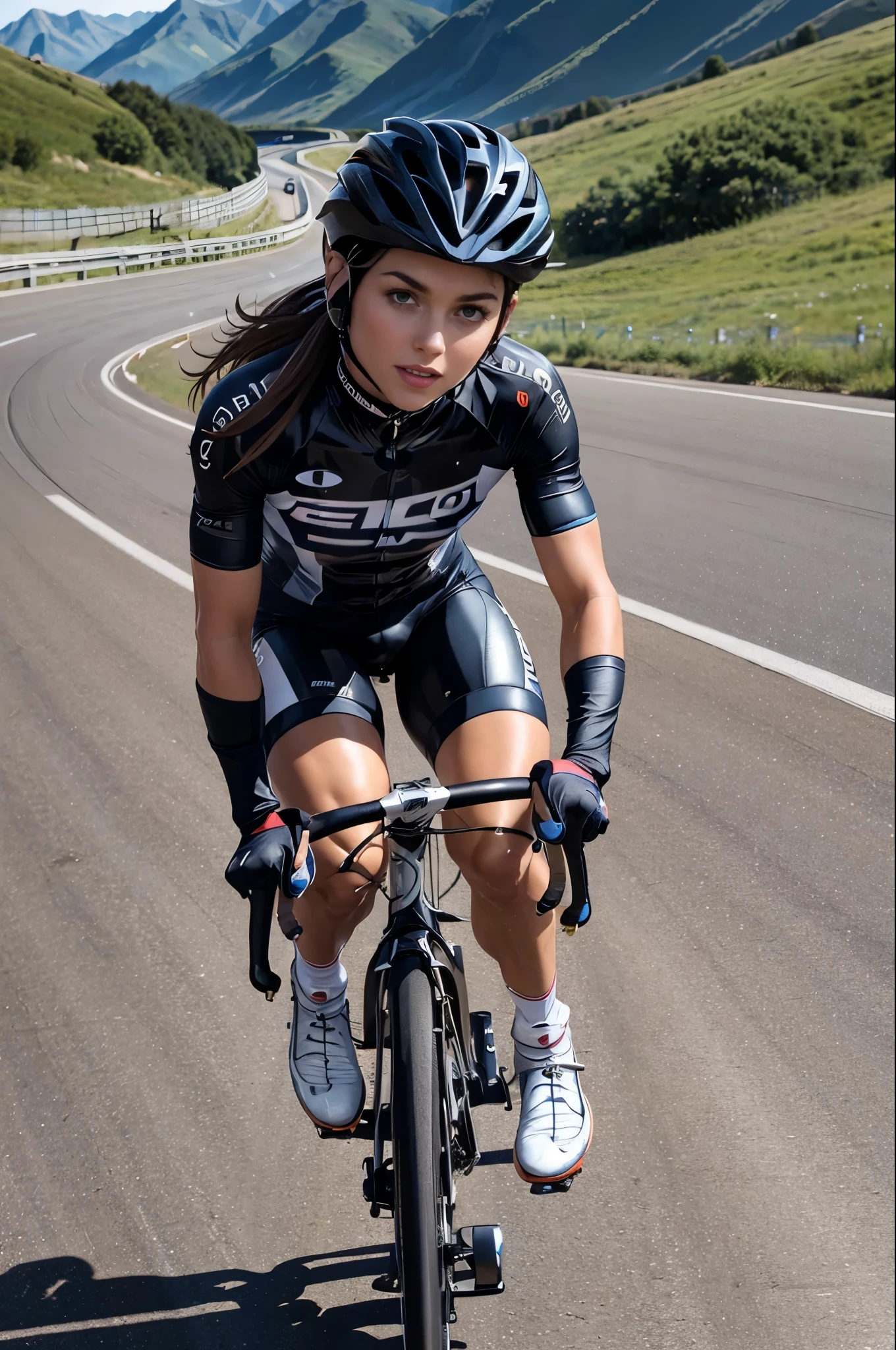 Beautiful road racer sprinting