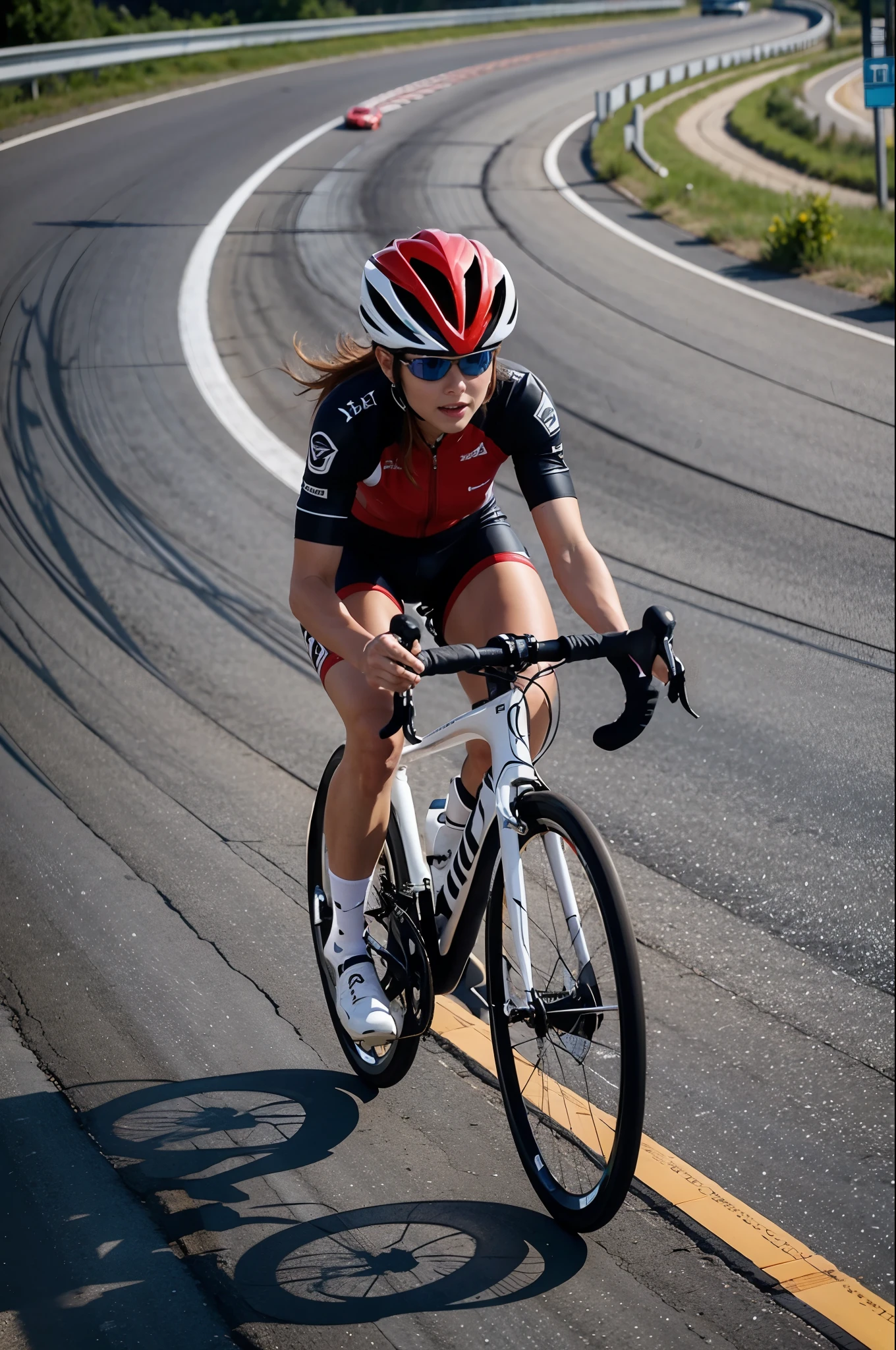 Beautiful road racer sprinting、