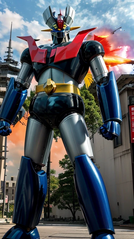 (masterpiece, highest quality), High resolution, (8k resolution), (Super detailed), Robots destroying the city of Tokyo「Mazinger Z」
